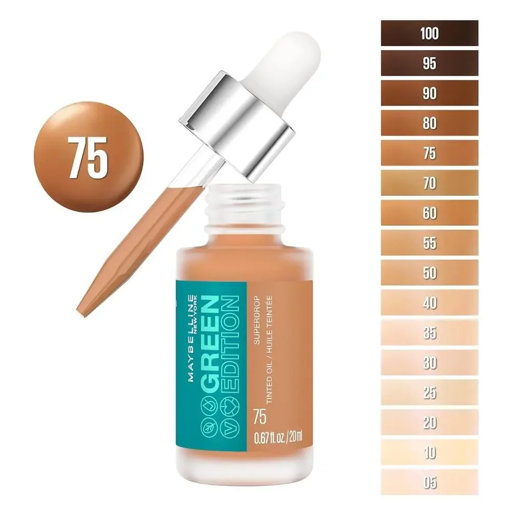 MAYBELLINE Green Edition #75 Super Drop Tinted Oil Makeup Foundation Bundle of 2